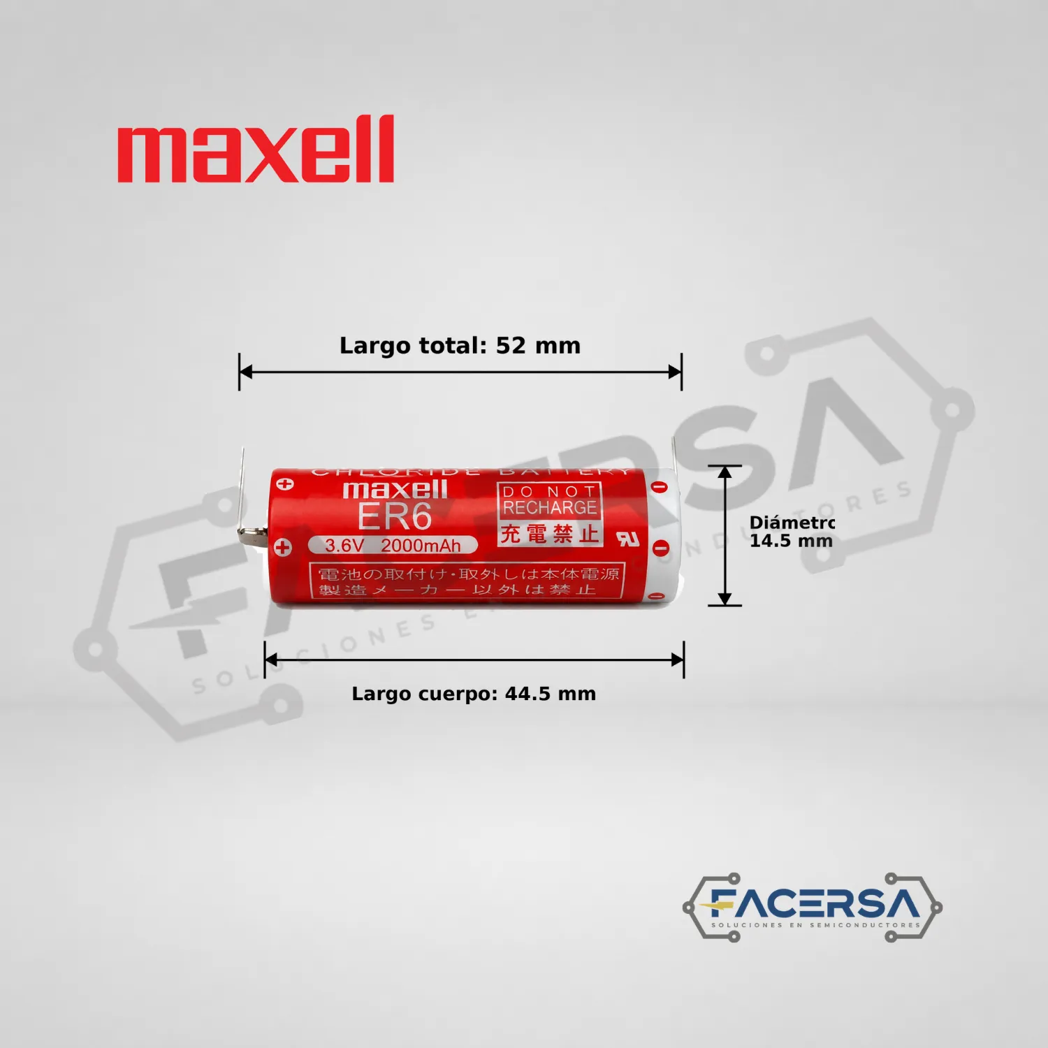 Pila Maxell ER6 3.6V 2000mAh con terminales PCB