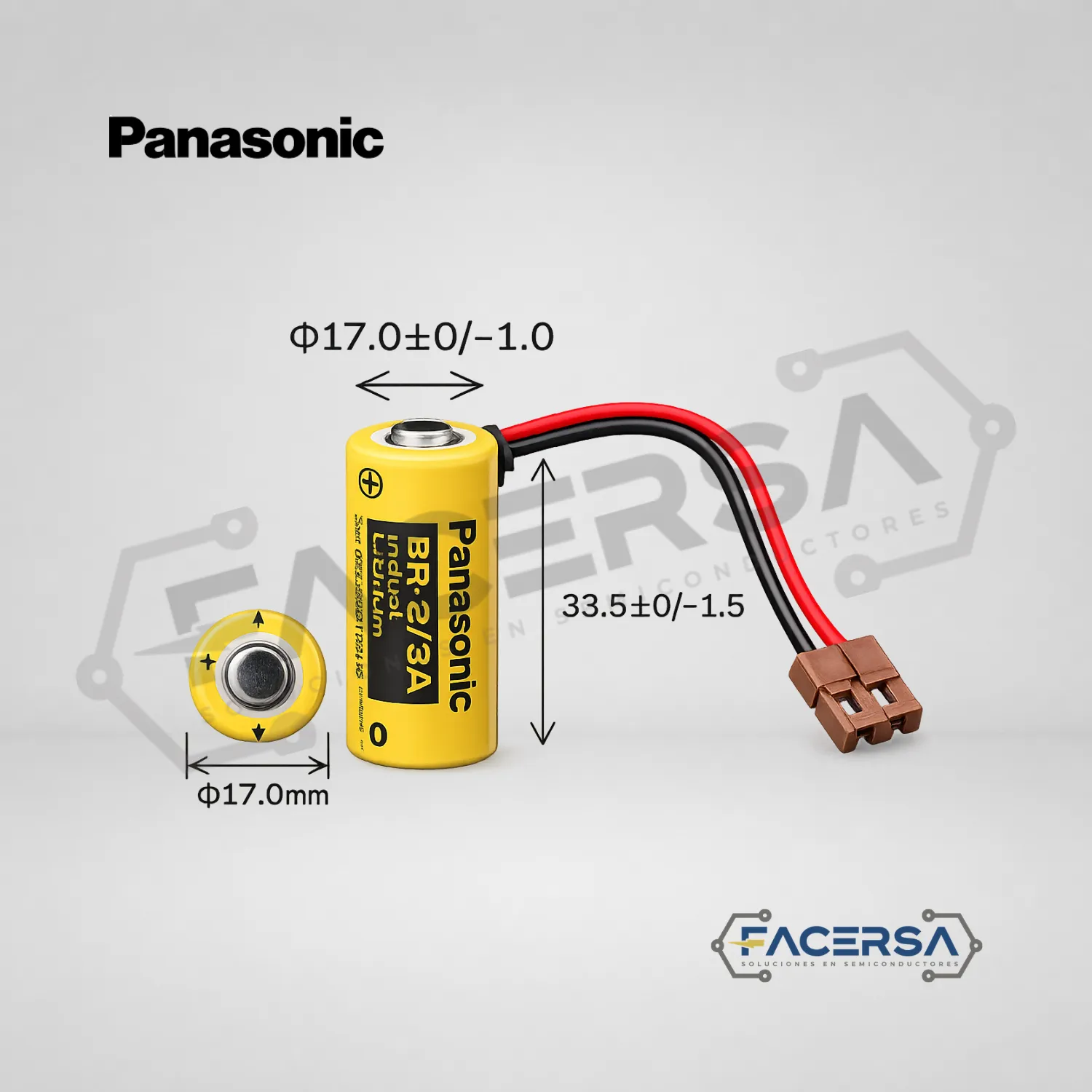 Pila BR-2/3A Panasonic 3V 1200mAh con cable rojo negro y conector FACERSA Lima Perú