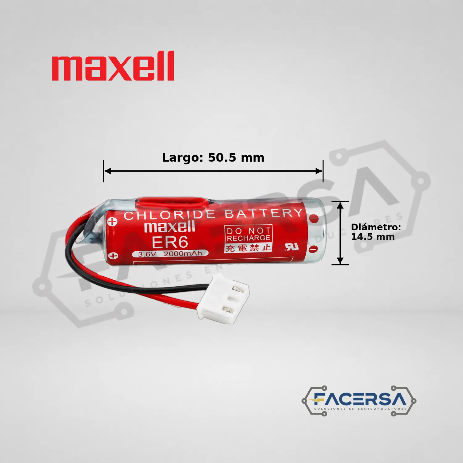 Pila Maxell ER6 3.6V 2000mAh para PLC con cable y conector