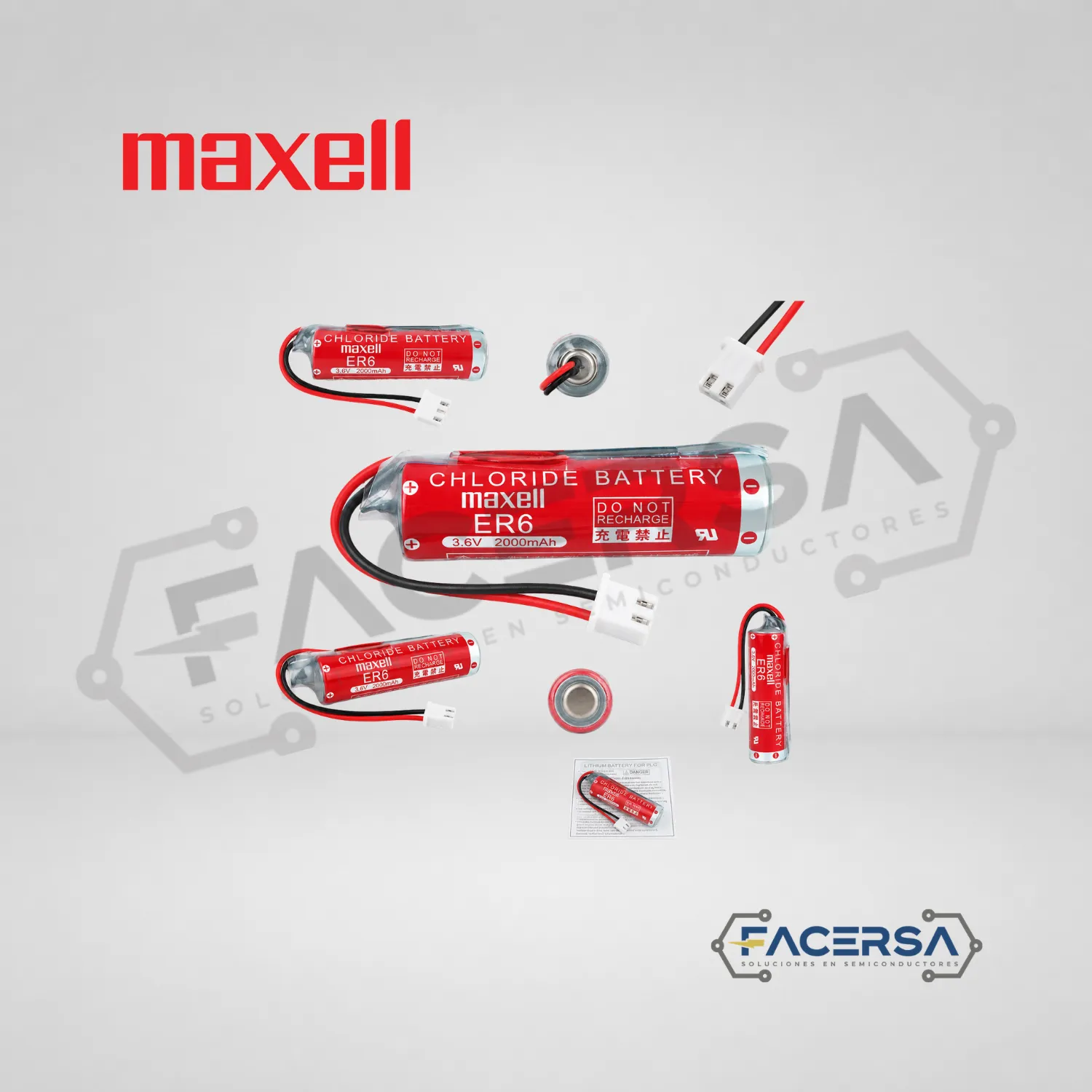 Pila Maxell ER6 3.6V 2000mAh para PLC con cable y conector