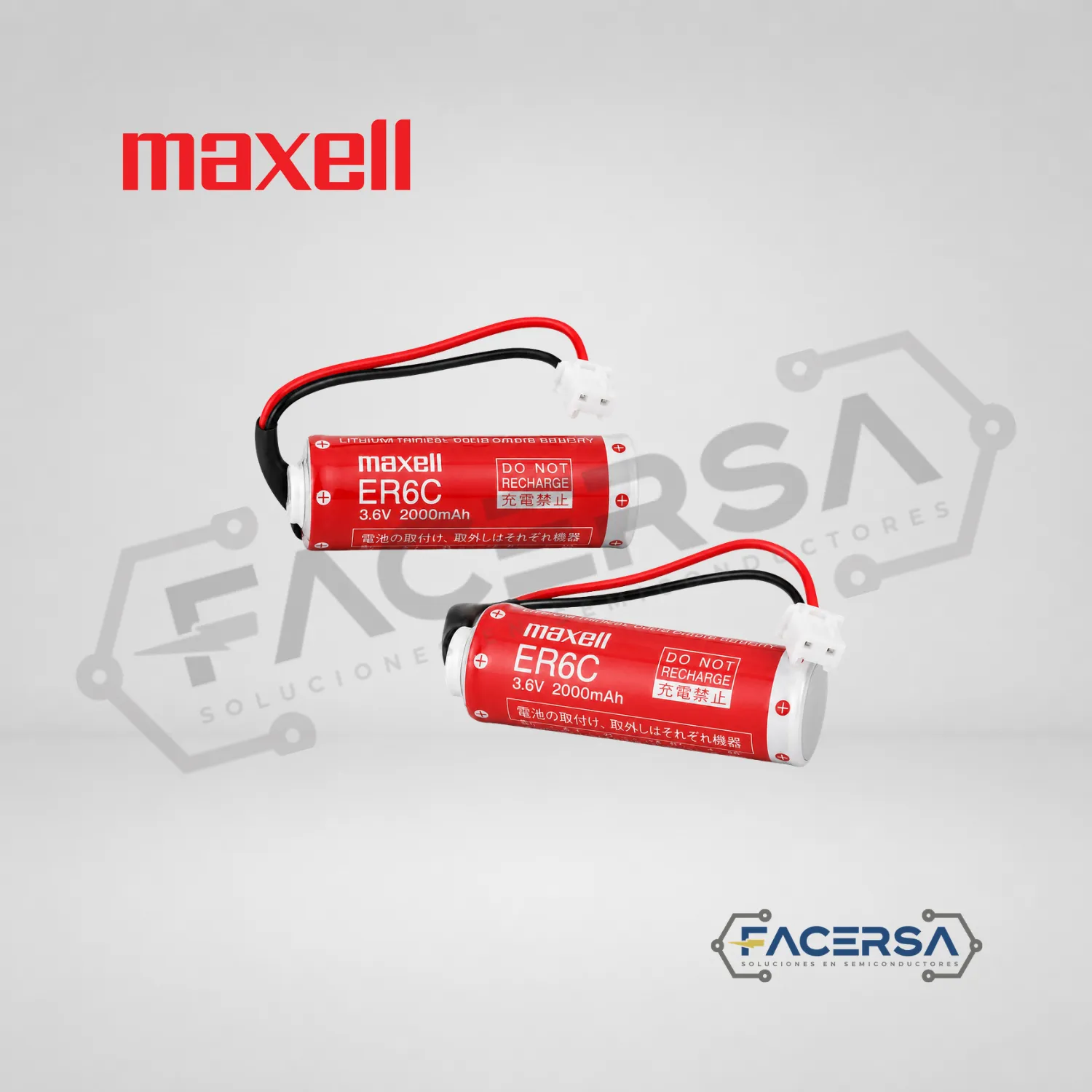 Pila Maxell ER6C 3.6V 2000mAh para PLC con cable y conector