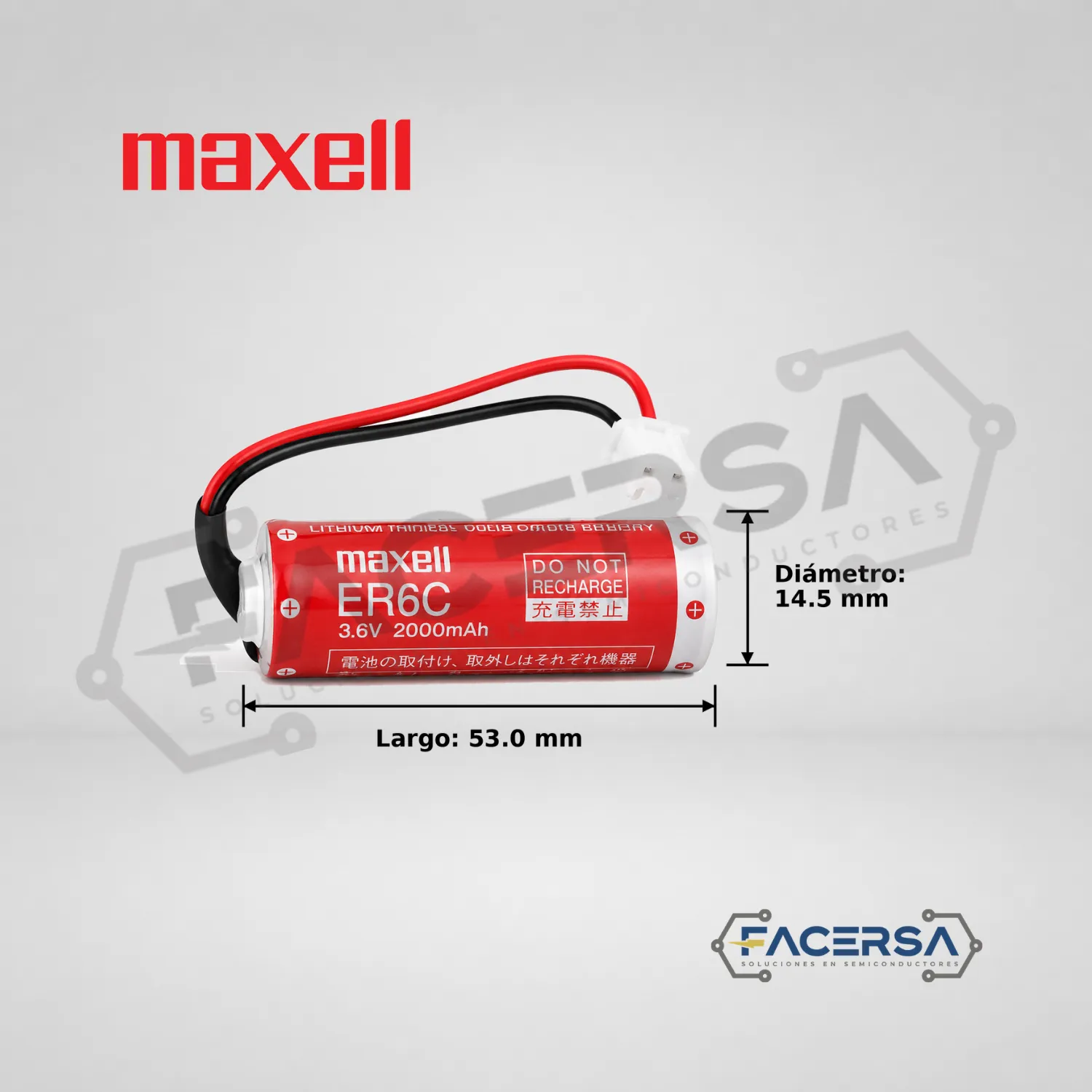 Pila Maxell ER6C 3.6V 2000mAh para PLC con cable y conector