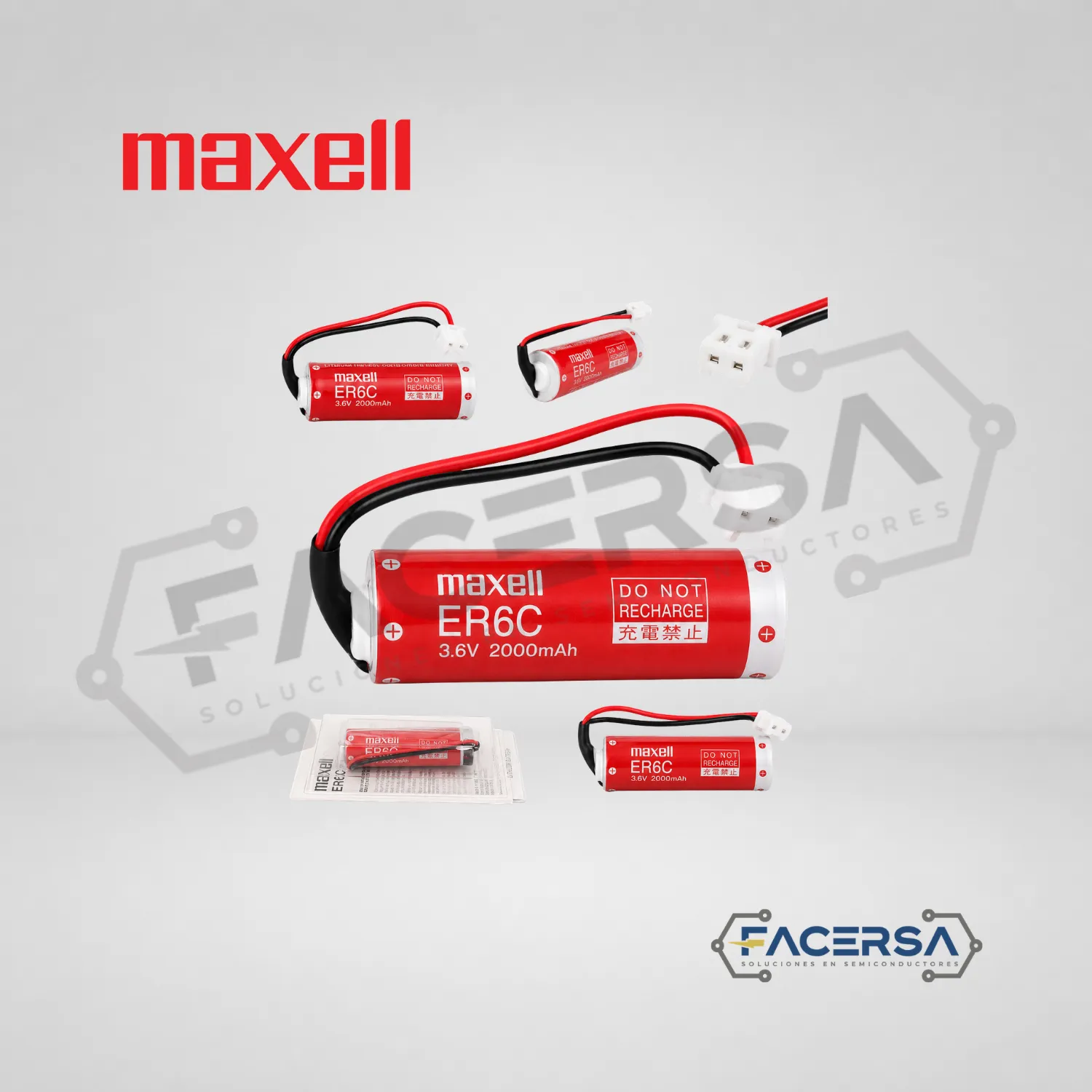 Pila Maxell ER6C 3.6V 2000mAh para PLC con cable y conector