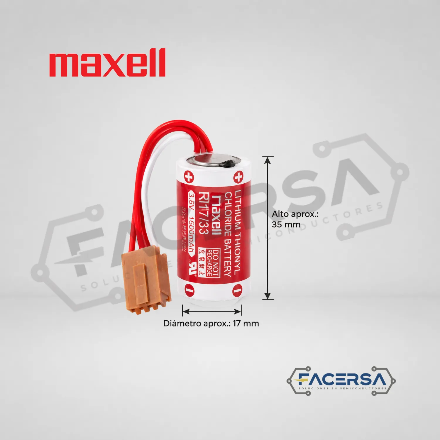 Pila Maxell ER17/33 3.6V 1600mAh con conector JAE 4 pines