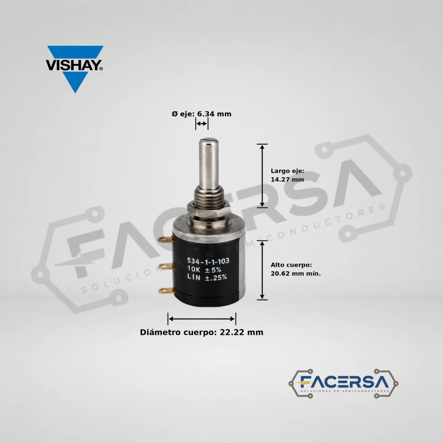 Potenciómetro Vishay 534-1-1-103 10kΩ 2W 10 vueltas lineal